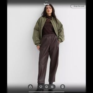 Brown leather pull on barrel pants